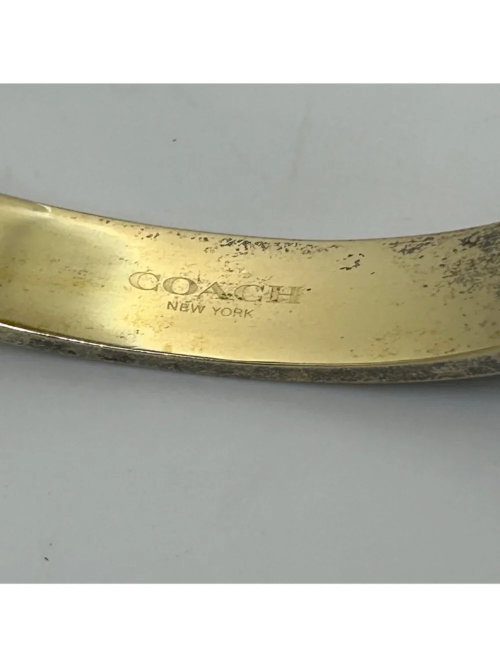 Coach Gold-Tone Black Bracelet Enamel Signature C Logo Hinged Bangle 6 3/4 in.